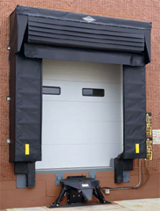 Loading dock shelter serves liftgate trailers and trailer doors that open inside the building.