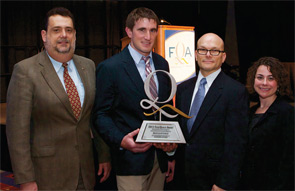 Marcos A.R. Cantharino, left, global business director for DuPont Qualicon, joins Mastronardi Director of Food Safety Joshua R. McCallum and Vice President of Food Safety Joseph R. Darden as they accept the Food Quality Award with DuPont Global Marketing Manager Megan R. DeStefano on April 20.